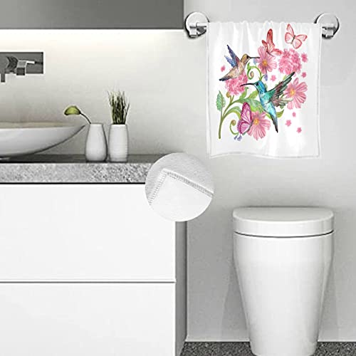 QUGRL Hummingbirds Butterflies Bath Hand Towels Fancy Pink Flowers Kitchen Dish Towels Soft Quality Premium Washcloths Guest Fingertip Towel Decor for Bathroom Spa Gym Sport 16x30 inches