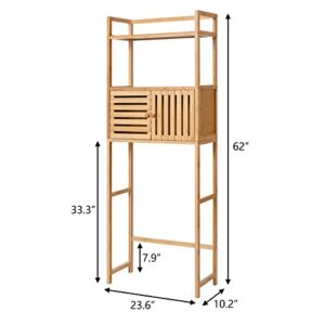 Finnhomy Over The Toilet Storage Cabinet with Doors, Over Toilet Bathroom Organizer, 3-Tier Bathroom Space Saver Organizer with Shelf, Multifunctional Toilet Rack, Natural Bamboo