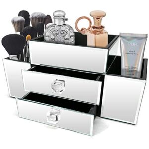 ondisplay emma 2 drawer tiered mirrored glass makeup/jewelry organizer (silver)