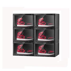 shoe storage boxes clear stackable women men sneaker storage display box foldable shoe organizer box black closet bedroom plastic shoe boxes black (3 pack)