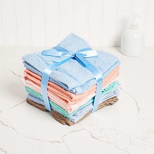 Luxurious Washcloths – Set of 12 – Size 13” x 13” – Thick Loop Pile Washcloth – Absorbent and Soft 100% Ring-Spun Cotton Wash Cloth – Lint Free Face Towel – Wash Cloths Perfect for Bathroom