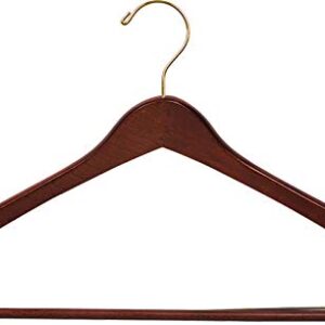 Oversized Walnut Finish Wood Suit Hanger with Locking Bar in 18" Length X 1/2" Thick with Contoured Body and Brass Hardware, Box of 50