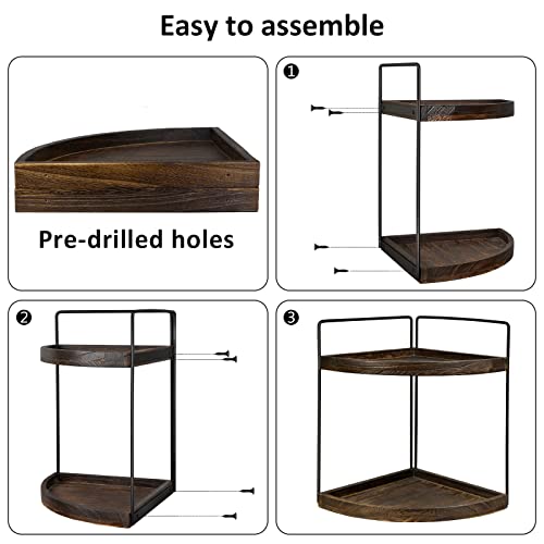 NACIMAX 2 Tier Bathroom Counter Organizer Corner Shelf, Bathroom Trays for Counter Vanity Organizer, Corner Bathroom Organizer Countertop, Dark Brown