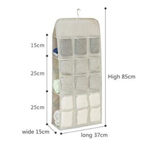 LCXEGO Dual Side Closet Hanging Organizer,3 Shelf Hanging Closet Organizer with Rotating Hanger and Mesh Pocket Bra Underwear Socks Towel Handbag Storage Oxford Bags (3+5+15Pockets,Beige)