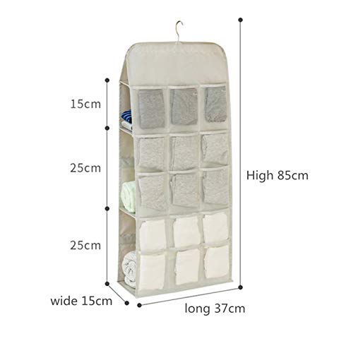 LCXEGO Dual Side Closet Hanging Organizer,3 Shelf Hanging Closet Organizer with Rotating Hanger and Mesh Pocket Bra Underwear Socks Towel Handbag Storage Oxford Bags (3+5+15Pockets,Beige)