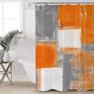 Houseown 4Pcs Chic Ombre Shabby Shower Curtain Sets Bathroom Decor, Orange Grey Retro Texture Bathroom Shower Curtain Set with U Shaped Non-Slip Rugs and Fabric Polyester Accessories