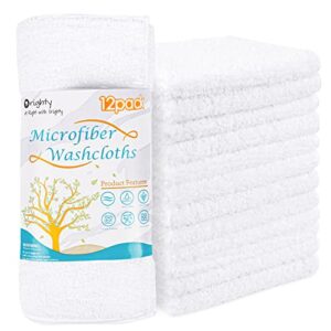 orighty microfiber washcloths towel set 12 pack, highly absorbent and soft feel fingertip towels, multi-purpose wash cloths for bathroom, hotel, spa, and gym, 12x12 inch