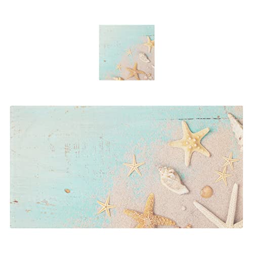 Starfishes Seashells Sand Summer Bath Towel Set Cotton Bath Towels for Bathroom Decorative Bath Towels 1 Bath Towel 1 Washcloth Soft Absorbent Face Towels for Bathroom Hotel Gym