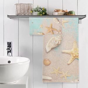 Starfishes Seashells Sand Summer Bath Towel Set Cotton Bath Towels for Bathroom Decorative Bath Towels 1 Bath Towel 1 Washcloth Soft Absorbent Face Towels for Bathroom Hotel Gym