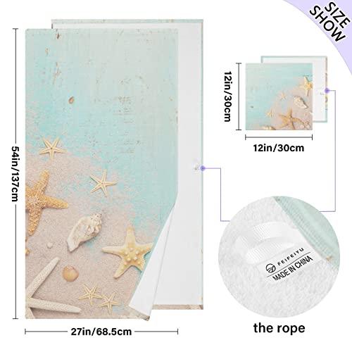 Starfishes Seashells Sand Summer Bath Towel Set Cotton Bath Towels for Bathroom Decorative Bath Towels 1 Bath Towel 1 Washcloth Soft Absorbent Face Towels for Bathroom Hotel Gym