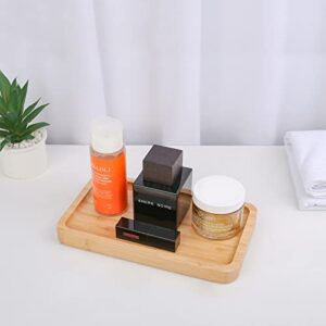 Natural Bamboo Vanity Tray Bathroom Tray Smooth and Thick Wooden Tray for Perfume Cotton Swabs Balls Candles Cosmetics Jewelry Makeup