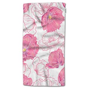 Swono Poppy Flower Hand Towel,Pink Poppy Flowers Pattern Hand Towels for Bath Hand Face Gym and Spa Bathroom Decoration 15"X30"