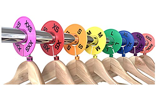 Discount Sizing Set of Colored Clothing Round Rack Size Dividers (XXS - XXXL) Various Quantities Available (40)