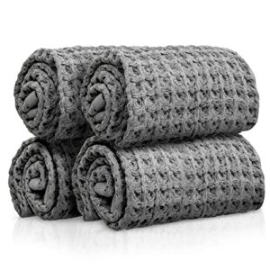 SUTERA - Wash Towels Extra Absorbent Silverthread Washcloths Set - Pack of 4 Grey - 100% CA-Grown Cotton - Luxury Soft Durable Quick Drying Fabric Bathroom Face Cloths