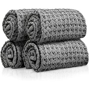 sutera - wash towels extra absorbent silverthread washcloths set - pack of 4 grey - 100% ca-grown cotton - luxury soft durable quick drying fabric bathroom face cloths