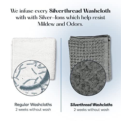 SUTERA - Wash Towels Extra Absorbent Silverthread Washcloths Set - Pack of 4 Grey - 100% CA-Grown Cotton - Luxury Soft Durable Quick Drying Fabric Bathroom Face Cloths