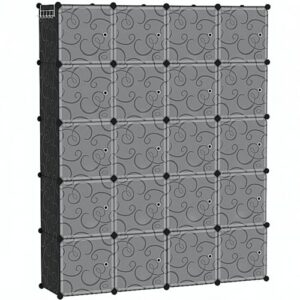 c&ahome cube storage organizer, 20-cube storage shelving with doors, modular book shelf, plastic shelves organizing units, ideal for bedroom living room 48.4" l × 12.4" w × 60.6" h black shs3020b-door
