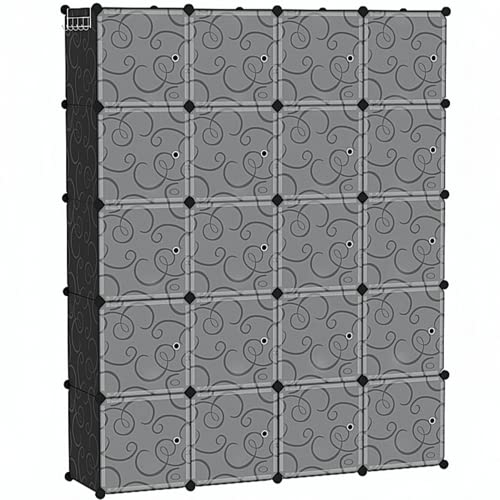 C&AHOME Cube Storage Organizer, 20-Cube Storage Shelving with Doors, Modular Book Shelf, Plastic Shelves Organizing Units, Ideal for Bedroom Living Room 48.4" L × 12.4" W × 60.6" H Black SHS3020B-DOOR