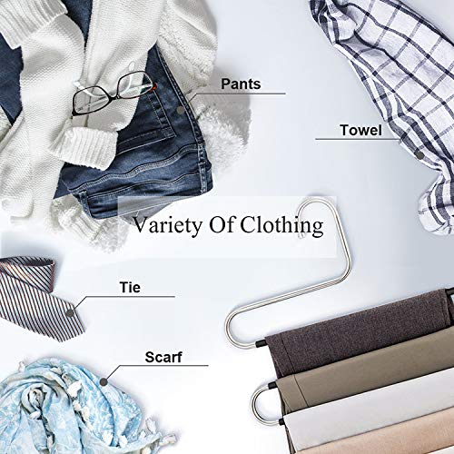 T-rainbow Non-Slip Space Saving Pants Hangers, S-Shaped Stainless Steel Closet Organizer, 5 Layers Multi-Purpose Storage Saver, Clothes Hanger Rack for Scarf Tie Jean Trouser Towel 4 Pack