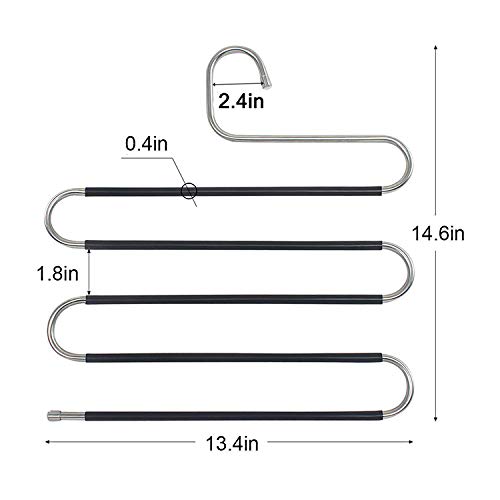 T-rainbow Non-Slip Space Saving Pants Hangers, S-Shaped Stainless Steel Closet Organizer, 5 Layers Multi-Purpose Storage Saver, Clothes Hanger Rack for Scarf Tie Jean Trouser Towel 4 Pack