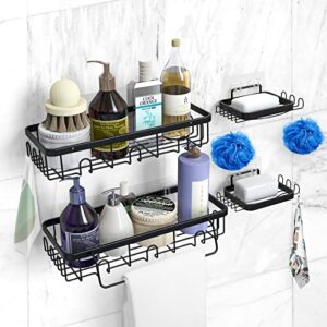 elscop 4 pack shower caddy basket shelf with soap holder, no drilling traceless adhesive shower wall shelves, rustproof kitchen bathroom shower storage organizer