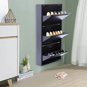 shioucy grey shoe cabinet with 3 flip drawers, shoe storage cabinet wall mounted, freestanding shoe rack storage organizer for entryway, hallway, and corridor