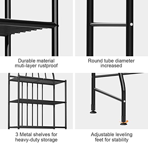 Majzya Over The Toilet Storage Rack, 3-Tier Bathroom Organizer Bathroom Shelf Space Saver, Freestanding Bathroom Cabinet Tower Shelf Above Toilet Stand, Black