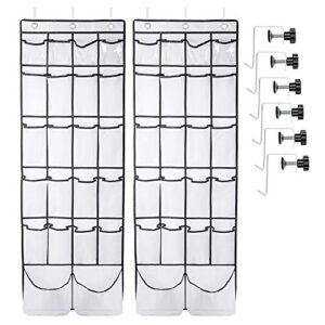 ulg over the door shoe organizer shoe holder with 22 extra large clear pockets hanging shoe organizer with 3 adjustable metal hooks for bedroom closet bathroom kitchen, 2 pack white (62 x 21 inch)