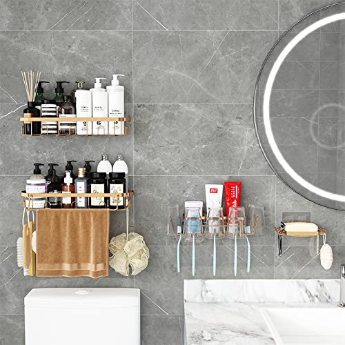 4 Pack Shower Caddy, Shower Organizer with Soap Holder, Bathroom Organizer with Hooks, Shower Shelf Stainless Steel, Shower Rack Adhesive for Bathtub, Kitchen, Rose Gold