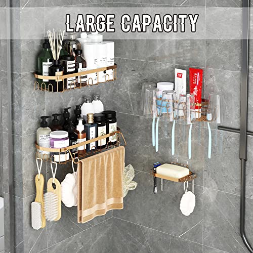 4 Pack Shower Caddy, Shower Organizer with Soap Holder, Bathroom Organizer with Hooks, Shower Shelf Stainless Steel, Shower Rack Adhesive for Bathtub, Kitchen, Rose Gold