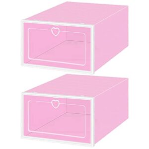 storage box storage container 2pcs shoes box with heart pull ring easy assembly plastic drawer type shoes case home storage - pink