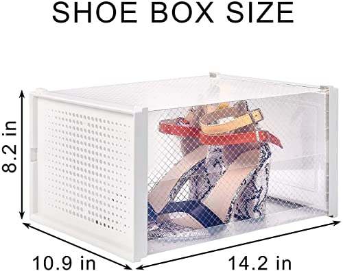 WAYTRIM 12 Pack Stackable Storage Shoe Box Foldable Sneaker Storage Box, Stackable Storage Bins Shoe Container Organizer Sneaker Storage Drawer Fit to Women Size 13, 6 Clean and 6 White Shoe boxes