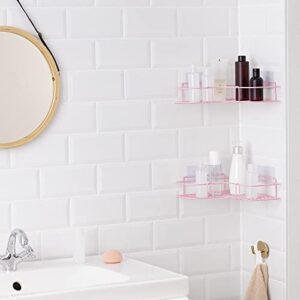 Navaris Self Adhesive Shower Caddy - Set of 2 Bathroom Organizer Shelves for Corner Wall of Bath - Toiletry Shampoo Storage Rack Holder - Pink