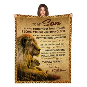 to My Son Blanket from Mom Love Letter Lion Gifts for Son Soft Cozy Flannel Throw Blankets with Pictures for Birthday Children's Day 60" x 50"