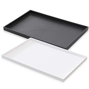 black and white plastic tray set 14 x 9.6 in, large vanity organizer bathroom counter tray, kitchen tray for counter, multi-purpose utility trays (pack of 2)