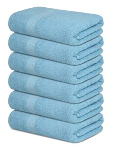 brooklyn linen 100% cotton bath towels set for bathroom, 24x48 in bath towels 6 pack, large hand towels, soft absorbent, premium quality aqua blue bath towels