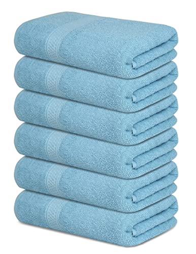 Brooklyn Linen 100% Cotton Bath Towels Set for Bathroom, 24x48 in Bath Towels 6 Pack, Large Hand Towels, Soft Absorbent, Premium Quality Aqua Blue Bath Towels