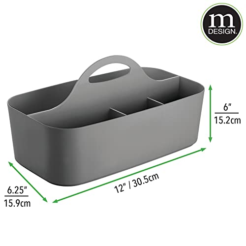 mDesign Plastic Divided Shower Organizer Basket Caddy Tote with Handle - Storage for Bathroom or Dorm - Holds Hand Soap, Shampoo, Sponges, Scrubs, and Body Wash - Lumiere Collection, 2 Pack, Dark Gray