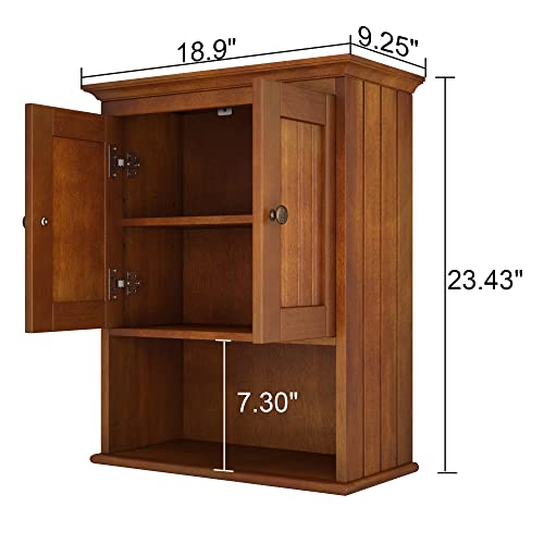 Treocho Wood Wall Cabinet, Bathroom Medicine Cabinet Storage with Doors and Adjustable Shelf, Rustic Cabinet Wall Mounted for Bathroom, Livingroom, Kitchen, Cupboard, Reddish Brown