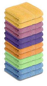 cotton face washcloths set 100% cotton ultra soft wash cloth towel set for bathroom and home highly durable high absorbency convenient and stylish wash cloths - bright multi-color 12''x12'' pack of 12