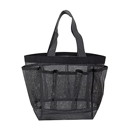 Shower Caddy, 7 Pockets Mesh Shower Bag Storage Essentials Shower Caddy with Handle, Large Capacity Separate Compartment for Dorm College Gym Camping Bathroom(Black)