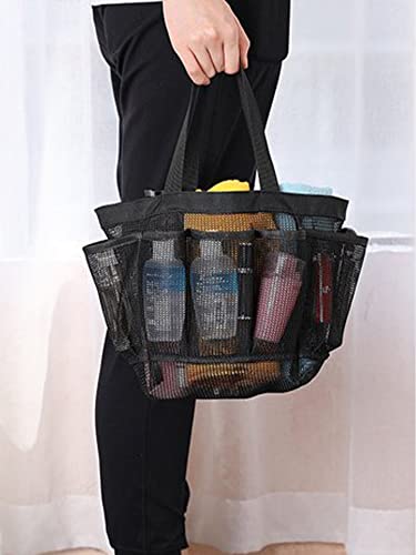 Shower Caddy, 7 Pockets Mesh Shower Bag Storage Essentials Shower Caddy with Handle, Large Capacity Separate Compartment for Dorm College Gym Camping Bathroom(Black)