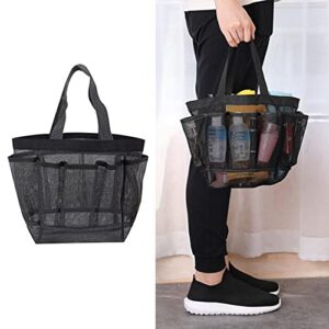 Shower Caddy, 7 Pockets Mesh Shower Bag Storage Essentials Shower Caddy with Handle, Large Capacity Separate Compartment for Dorm College Gym Camping Bathroom(Black)