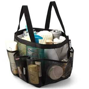 Shower Caddy, 7 Pockets Mesh Shower Bag Storage Essentials Shower Caddy with Handle, Large Capacity Separate Compartment for Dorm College Gym Camping Bathroom(Black)