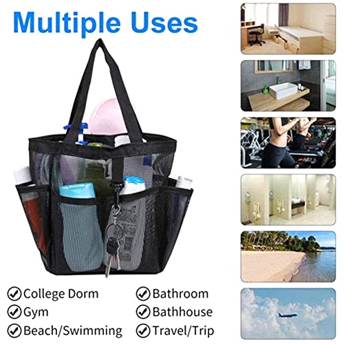 Shower Caddy, 7 Pockets Mesh Shower Bag Storage Essentials Shower Caddy with Handle, Large Capacity Separate Compartment for Dorm College Gym Camping Bathroom(Black)