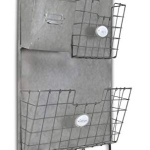 Contemporary Home Living 32.5" Silver Wall Organizer with Storage Slots and Bottom Hooks