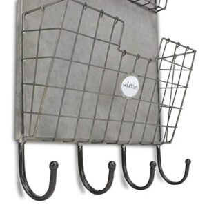 Contemporary Home Living 32.5" Silver Wall Organizer with Storage Slots and Bottom Hooks