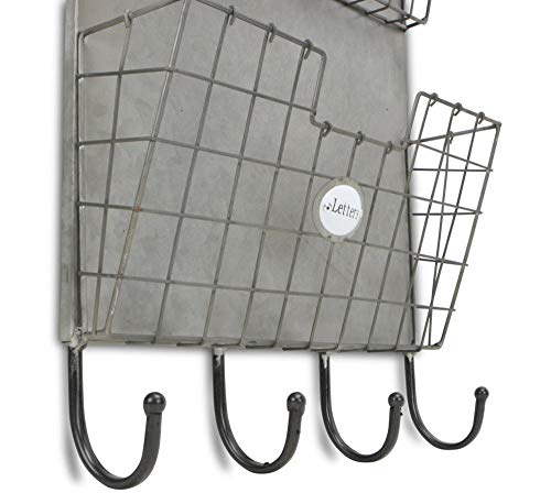 Contemporary Home Living 32.5" Silver Wall Organizer with Storage Slots and Bottom Hooks