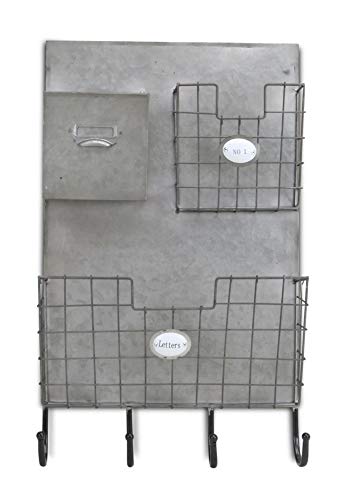 Contemporary Home Living 32.5" Silver Wall Organizer with Storage Slots and Bottom Hooks