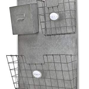 Contemporary Home Living 32.5" Silver Wall Organizer with Storage Slots and Bottom Hooks